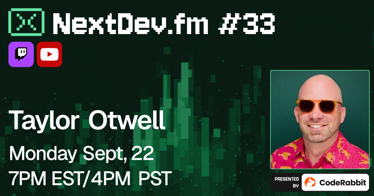 Example promo image featuring Taylor Otwell on NextDev.fm